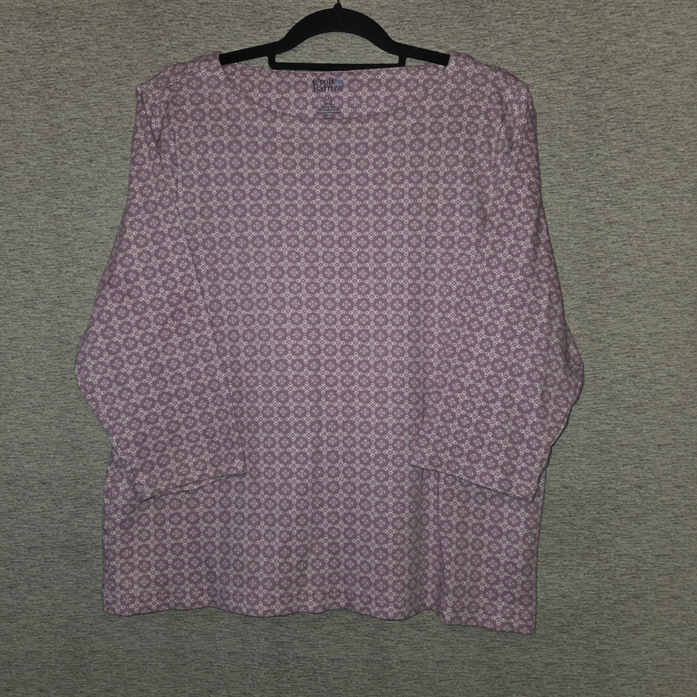 Croft Barrow Lavender Geometric Blouse Womens 2XL Top Boat Neck 3/4 Sleeve Shirt